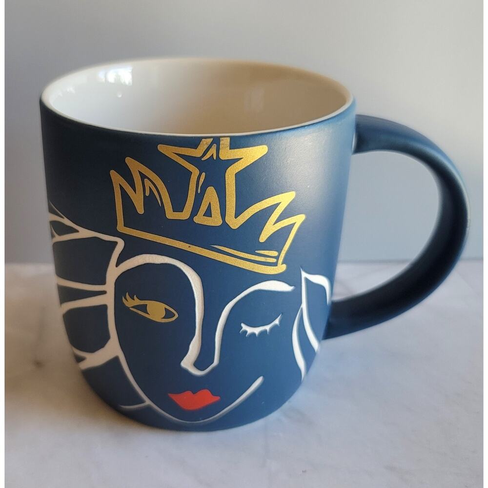 Starbucks 2016 Anniversary Etched Winking Mermaid Siren Mug Matte Blue Red Lips